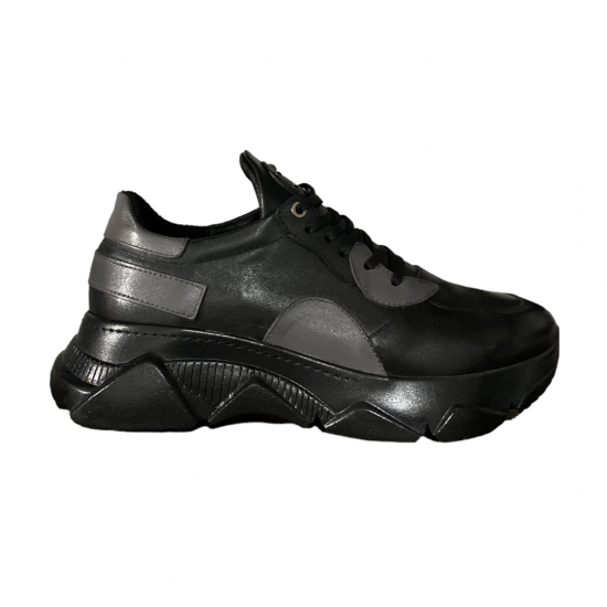 Hakiki Deri Erkek Spor Ayakkabı Siyah - Deride Montenegro Shoes