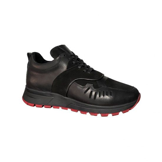 Hakiki Deri Erkek Spor Ayakkabı Siyah - Deride Montenegro Shoes