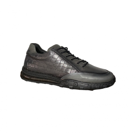 Hakiki Deri Erkek Spor Ayakkabı Gri - Deride Montenegro Shoes